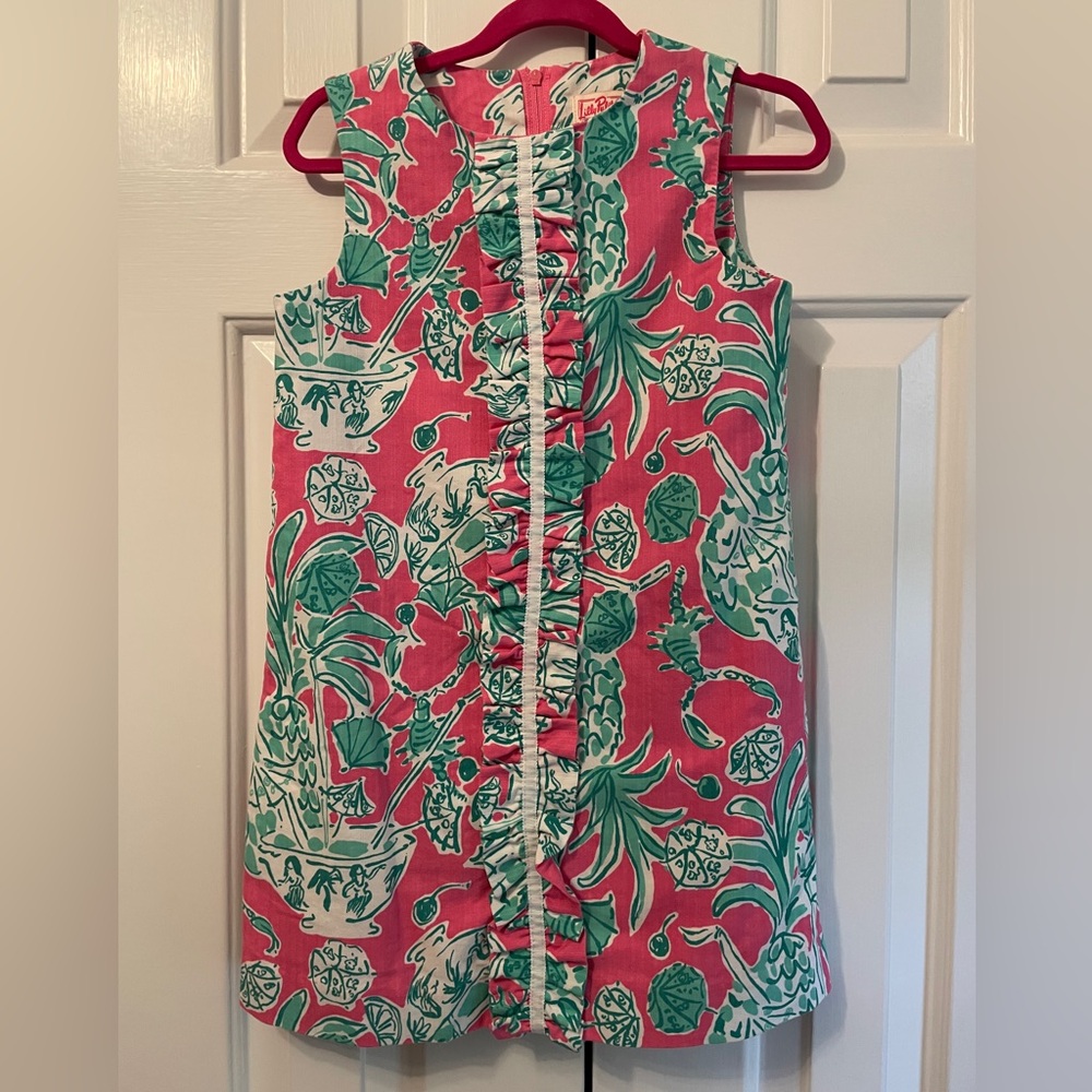 Lily Pulitzer girls hot pink pineapple print sleeveless classic shift dress